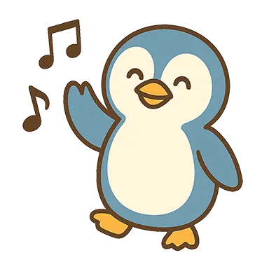 音符と一緒に立っているペンギンのイラスト